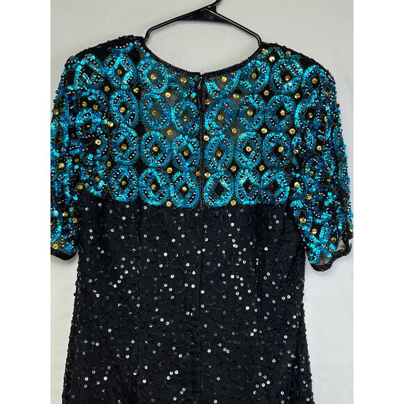 Stenay Women's Size 8 Blue/Black 100% Silk Sequin Cocktail Dress Made in India - Picture 8 of 8